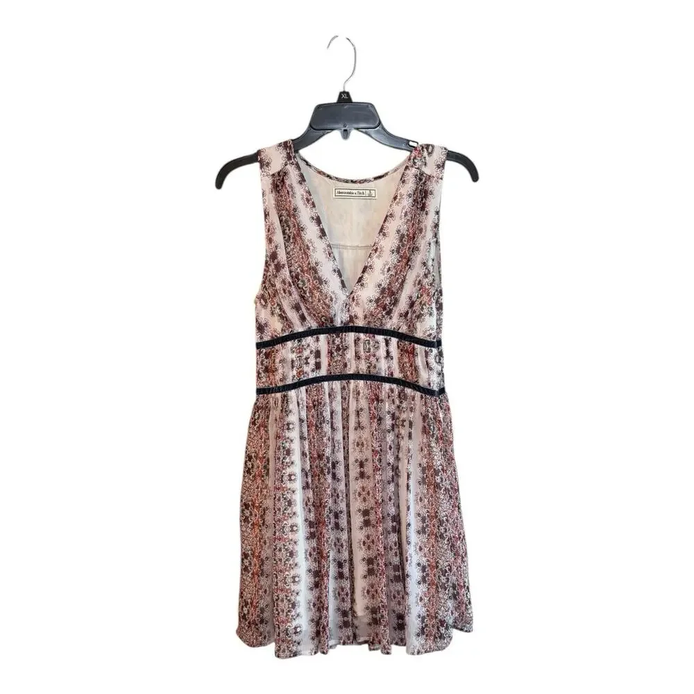 Abercrombie Fitch Floral V-neck Babydoll Dress Velvet Banding Sz S Boho EUC